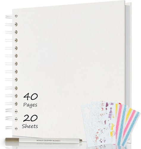 AIOR Album Fotografico 21x21cm Spirale Scrapbook, Fai da Te Scrapbooking Album 40 Pagine Guestbook, Regali Nozze Natale Valentino Regalo di Anniversario Compleanno (Bianco)