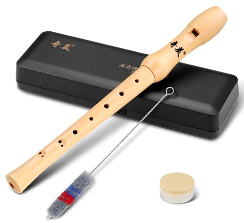 Fentar Blockflöte Holz, C-Sopran Blockflöte Barocke Griffweise, Flöte Kinder aus Premium Ahornholz, Holzblockflöte für Kinder Erwachsene Anfänger, Exquisit Flöte mit Wischerstab und Korkfett