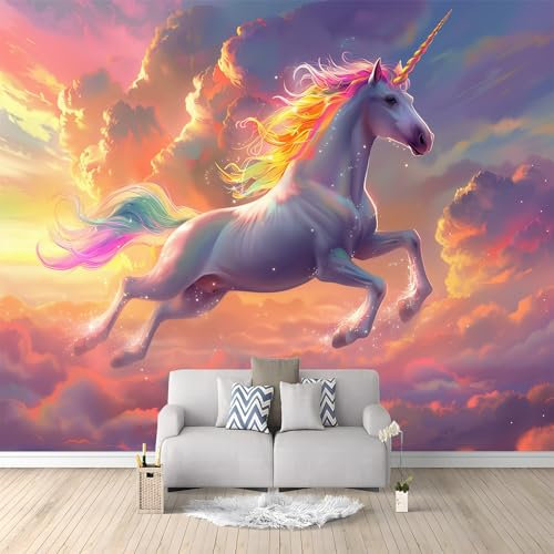 Générique Papier Peint Panoramique 3D Ciel Couleur Licorne Murale Chambre à Coucher Maison Décoration Intérieure, Papier Peint intissé fond pour Chambre D'Enfant Salon Murale 350x256 cm