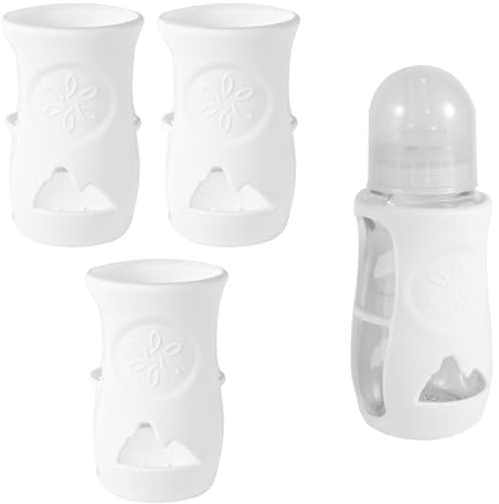 3pcs Bottle Sleeves, 4.72x2.76x2.76in Premium Silicone White Bottle Sleeve Cover for Natural Glass Baby Bottles Anti-Scalding Anti-Fall Compatible with Philips Avent