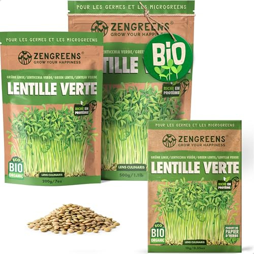 ZenGreens® - EKO Gröna linser Frön - Välj mellan 10, 200g och 500g - Gröna linser Frön med en grobarhet på över 97 procent - Groddar av Gröna linser Frön - Microgreens