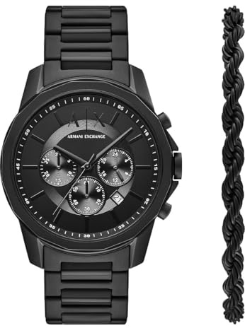 Armani Exchange Watch for Men Automatic Movement and 46mm Case Size with Stainless Steel Leather or Silicone Strap, Graphite and Jet Black