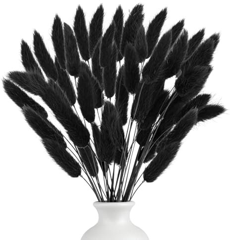 120 Stück Pampasgras Trockenblumen, Schwarz Pampasgras Getrocknet, Flauschig Pampas Gras, Gräser Getrocknet für Hochzeiten, Heimdekoration, Büros (Ca. 41-43cm)