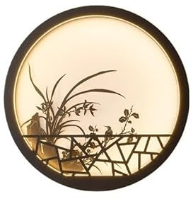 Iluminación Exterior Lámpara de pared redonda al aire libre de estilo chino, aplique de pared decorativo del pabellón de la pared del fondo de la villa del patio del bosque del jardín Iluminación del