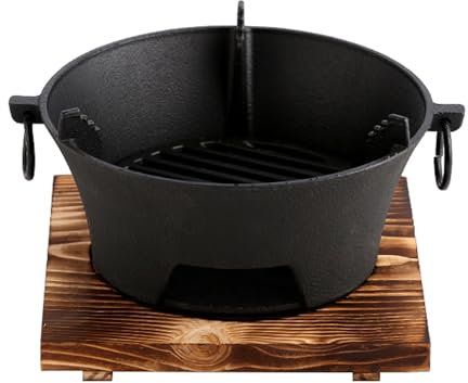 Generico Cesto da Fuoco in ghisa con Vassoio per la Legna - apparecchio per Cucinare all'aperto e Riscaldare Il Patio per Barbecue, falò e raduni - con Doppio tiralampo, Diametro 23 cm