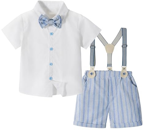 Volunboy Bebis pojkar gentleman-set, kortärmad skjorta med fluga + shorts byxdräkt kläder, Flerfärgad, 2-3 años