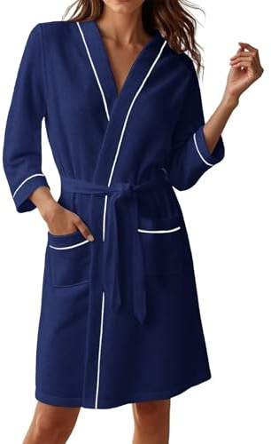 Générique Peignoir De Bain Femme Peignoirs Sortie Eponge Nid Dabeillepeignoir Dabeille Court Résistant Lavages Robe Chambre Ete Coton Microfibre En Velours Doux Élégante Grande Taille Bleu M