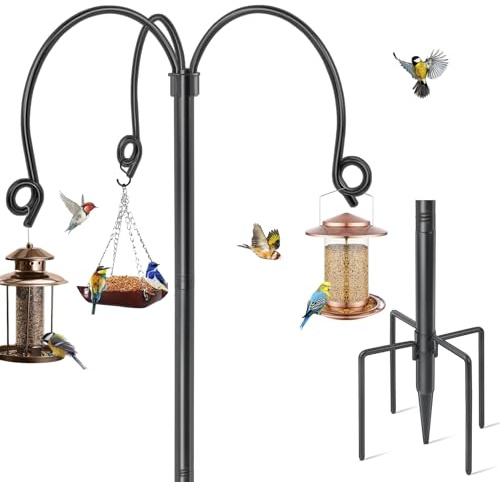 Station de suspension pour mangeoires à oiseaux, 193 cm, supports autoportants en métal pour mangeoires pour oiseaux sauvages, crochets robustes pour lampes de jardin, lanternes, panier de plantes