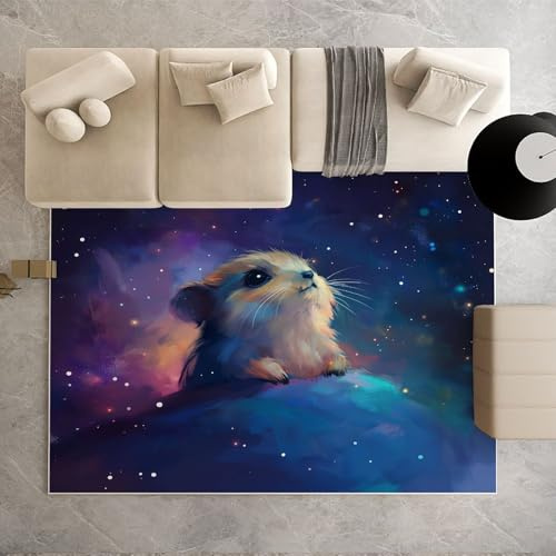 Cute Rodent Washable Area Rug for Living Room Fantasy Galaxy Bedroom Rugs Home Decor Carpet Non Slip Animals Space Indoor Outdoor Rugs Kitchen Mats for Floor Office Large Rug 6x9 ft