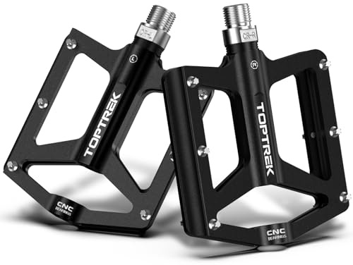 toptrek Pedales de bicicleta de aluminio CNC, pedales antideslizantes con 3 rodamientos sellados, pedales de montaña de 9/16 pulgadas, pedales planos para MTB, bicicleta de carretera, BMX, trekking