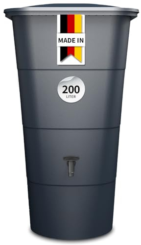 GARANTIA Ibiza depósito de Agua de Lluvia Cuadrado de 200 litros, Gris Grafito, Incluye Tapa y Grifo - diseño Moderno para Pared y Esquina - Estructura Estable de plástico Reciclado y Acabado Mate