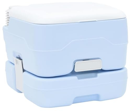 Runheo Inodoro de camping azul claro y blanco, de polietileno, 41,5 x 36,5 x 30 cm, portátil, compacto, con bomba de fuelle para exteriores, camping, viajes, autocaravanas y festivales