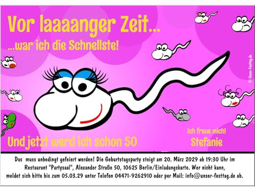 Unser-Festtag Einladungen zum Geburtstag Frauen Erwachsene, lustig 30 40 50 60 70 jedes Alter möglich, als digitales Foto (JPG) für WhatsApp oder auf feinstem Karton gedruckt. 1-100 Karten