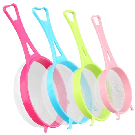 4 Pcs Strainer Set, Multi-Purpose Kitchen Fine Mesh Food Sieve Set with Plastic Handle for Flour, Quinoa, Tea, Kitchen Baking & Cooking Preparation Gadget(4pcs)