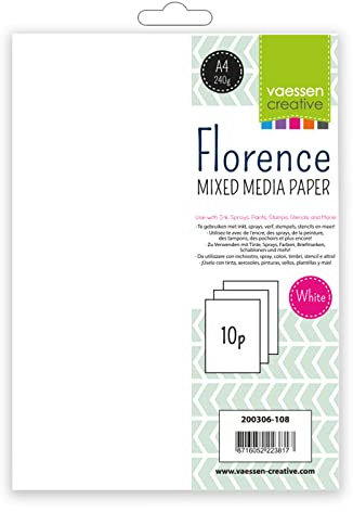 Florence Papier Multitechnique - A4 - Blanc - 240 g/m² - 10 feuilles - Lisse - Papier pour Aquarelle, Dessin, Scrapbooking, Art Journaling et Cartes