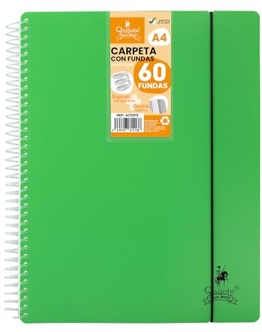 FLEXIBLE SPIRAL FOLDER STARPLAST - Organizzatori, con 60 coperture, trasparente liscio, A4, coperchio in plastica resistente. Usa ufficio, scuola, personale - Colore Verde