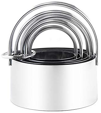 bayKookia Biscuit Cutter Set, Cookie Cutters Shapes (5 Pieces) with Storage Can or Portable Cookie can,Professional Stainless Steel Round Donut Cutter with Handle