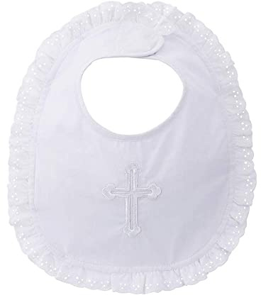 ESTAMICO Baby Girls Embroidered Cross Baptism Bib Infant Christening Outfits Gift