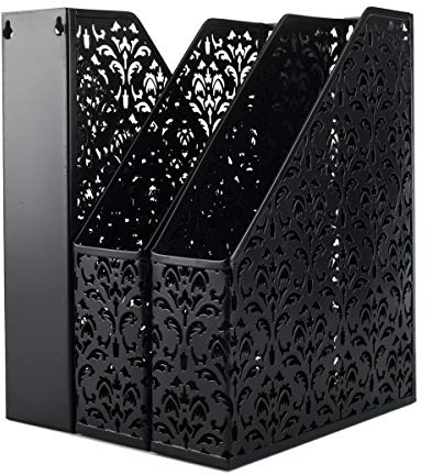 EasyPAG Paquete de 3 Metal Vertical Estante Revistero A4 Organizador Documentos Soporte Archivos Clasificador Papeles Almacenamiento Escritorio Bandeja Oficina,Negro