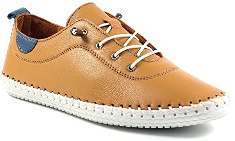 Lunar Ladies St Ives Soft Leather Tan Plimsoll 3 Tan