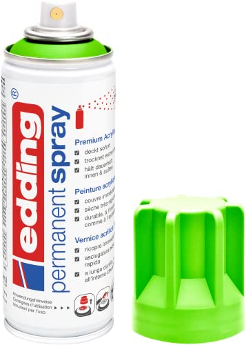 edding 5200 Permanent Spray -neongrün matt - 200 ml - Acryllack zum Lackieren und Dekorieren von Glas, Metall, Holz, Keramik, Kunststoff, Leinwand - Lackspray, Acrylspray, Farbspray