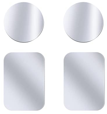 Juspota Placche Metalliche Adesive, 4 Pezzi Placca Metallica Adesivo per Calamite Cellulare Auto, Piastra Metallo Universale Porta Telefono Auto Magnetico, Argento(2 Rettangolari e 2 Rotonde)