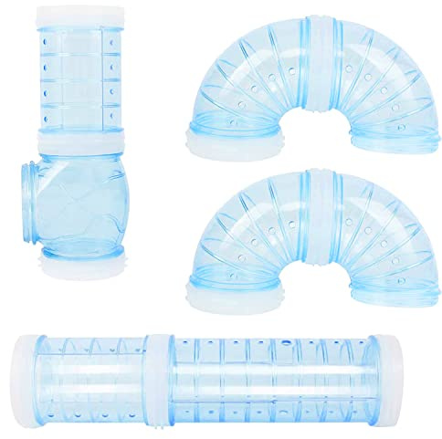 Shiwaki Lot de 4 Tubes pour Hamster et Autres Petits Animaux - Tunnel et Accessoire de Cage (Bleu)
