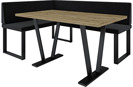 Eckbank Akiko Metal mit Tisch - Eckbankgruppe für Ihrem Esszimmer, Küche modern, Sitzecke, Essecke. Perfekt für Küche, Büro und Rezeption. Solide und Starke Verarbeitung. (INARI 100, 168x128 Links)