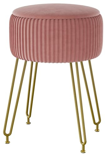 IBUYKE stoccaggio sedia poggiapiedi, trucco vanità sgabello, rosa L/G-20P | Tavolo laterale Golden Steel Legs Copertura rimovibile Tavolo da caffè Top