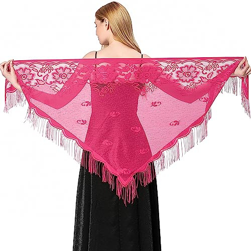 Ladiery Triangle Lace Shawls and Wraps with Tassels, Floral Sheer Evening | Breathable Sheer Mesh Fabric, Perfect for Wedding & Prom Dresses, 71x28 Inch Triangle Tassel Wrap, Elegant Bridal Accessories
