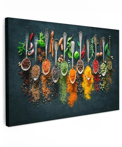 MuchoWow© Cuadros Decorativos Modernos para Sala 90x60 cm Lienzos Decoracion Pared Salon Quadros Decoração Dormitorios Cocina - Hierbas - Especias - Cucharas