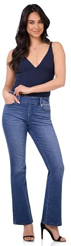 Rekucci Women's Secret Figure Premium Lux Denim Bootcut Pull-On Jean (8 Short, Medium Blue Stone Wash)