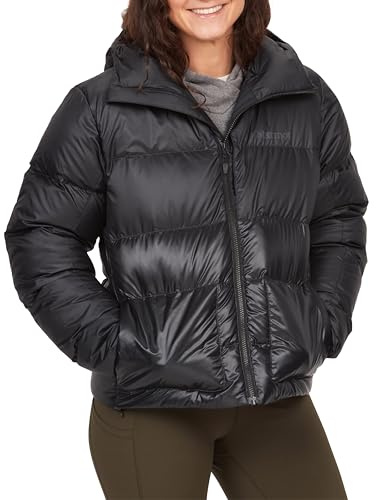 Marmot Damen Guides Down Hoody, Leichte Daunenjacke, warme Winterjacke, wasserabweisende Steppjacke, winddichte Funktionsjacke, klein packbare Outdoorjacke mit Kapuze, Black, M