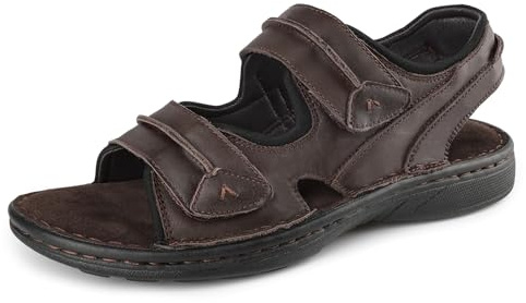 riemot Mens Sandals Leather Outdoor Summer Beach Sandles Hand-stiched Walking Fisherman Sandal Adjustable Leather Straps Brown Size UK 11/EU 45
