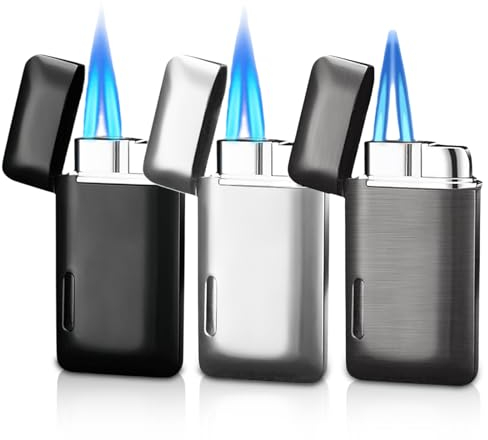 3 x Accendini a gas ricaricabili a doppia fiamma jet, elettrico antivento per candele, campeggio, barbecue, camino, regali per uomini (senza gas)