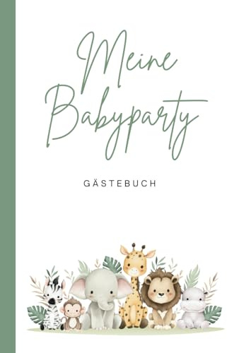 Babyparty Gästebuch: Babyshower Gästebuch im beliebten Boho Design mit süßen Dschungeltieren