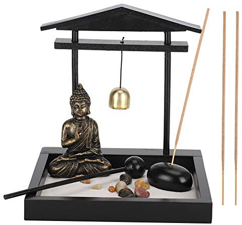 Jardín Zen con Figura de Buda, Soporte para Varillas de Incienso, Decoración Zen con 3 Varillas de Incienso