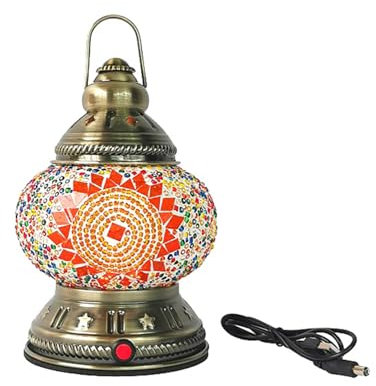 GDLight Mini luci da Tavolo a Mosaico Turco Luci notturne romantiche da Campeggio USB Lampada da Tavolo marocchina in Vetro Fatta a Mano per Camera da Letto, Campeggio, ristoranti, Bar, Feste