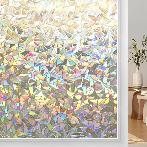 TPTGIAR 2 Stück Fensterfolie Blickdicht Regenbogen, 30×200cm Sichtschutzfolie Fenster Selbsthaftend, 3D Fensterfolie Blickdicht von Aussen Statische Haftung für Wohnzimmer Küche Schlafzimmer