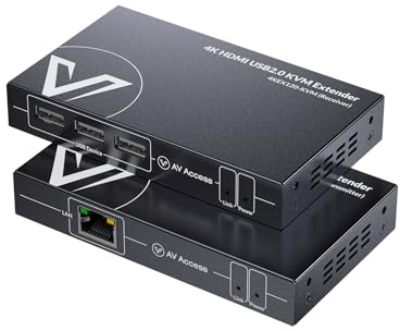 AV Access 4K HDMI KVM Extender 120m/394ft Ethernet Over Cat5e/6, 1080P@120Hz, 3 Porte USB 2.0, Zero-Latency, Plug and Play, KVM Webcam Extender per Gaming, Data Centers & Classrooms