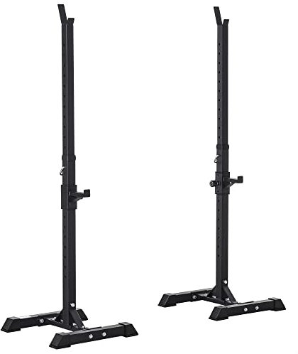 HOMCOM Hantelständer, 2er-Set, Langhantelablage, Höhenverstellbare Hantelablage, Langhantel mit Gummi-Fußkappen, 105-160 cm, Krafttraining, bis 150 kg, Stahl