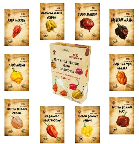 Lote de Semillas de Chiles Súper Picantes, 10 Variedades, 100 Semillas en Total, Colección Premium