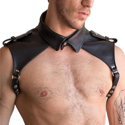 Men's Body Chest Harness Belt, Adjustable Faux Patent Leather Neck Collar Shoulder Body Chest Harness Bondage Strap Belt for Men Gay, Cosplay Costume Masquerade Party Club Fetish Clubwear