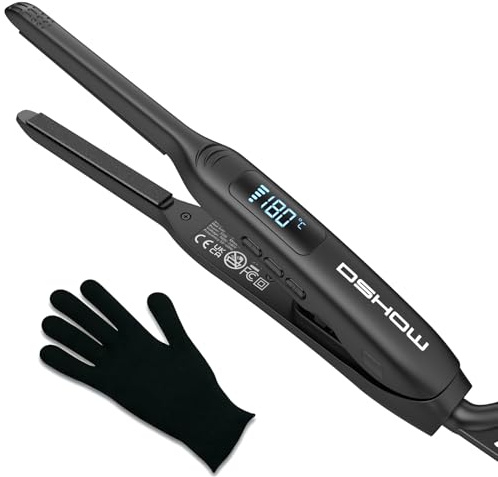 DSHOW Pencil Straighteners for Short Hair, Pencil straighteners, Dual Voltage with Adjustable Temperature, 30 mins Auto Shut Off, 15s Fast Heat up