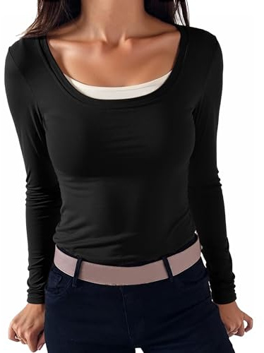 Terecey Maglia Donna Girocollo Manica Lunga Aderente Essenziale | Strato Base Versatile, Stile Minimal, Facile da Abbinare, Uso Giornaliero