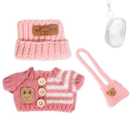 LEWOTE Set di Abbigliamento per Bambola 17cm, Cappello Abito Ornamenti Accessori Set [Con Borsa di Stoccaggio di Abbigliamento Bambola] (Pink Hat/Pink Clothes/Pink Bag)