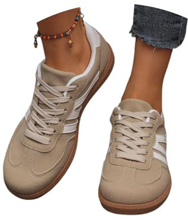 Generisch Sneaker Damen Hallenschuhe elegant Campus breite füße, Sneaker Damen Retro Style - Tennis Und Skateboarden Klassische Gummisohle - Modische rutschfeste Freizeit Skate-Schuhe Khaki 40