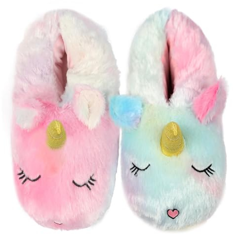 A2Z Kids Ladies Girls Womens Unicorn Slippers Soft Warm Plush 3D Animal Face Indoor Footwear Cute Pink Rainbow Cosy House Shoes Anti-Slip Sole Fun Gift Childrens UK Shoe Size 11 to 8 UK Adults