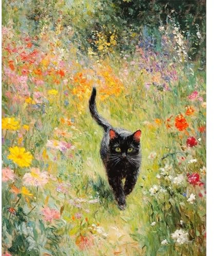 Fountor Black Cat Paint by Numbers for Adults Without Frame 40x50 CM | Garden Floral DIY Acrylic Painting by Numbers for Adults, Stress Relief Craft Kits, Home Wall Decor Gift