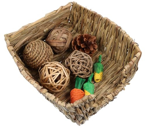 ULTECHNOVO Lapin en Paille Naturelle, Lit en Herbe Tressée, Favorise l'exercice Santé Dentaire, Accessoire pour Lapins Domestiques et Petits Animaux